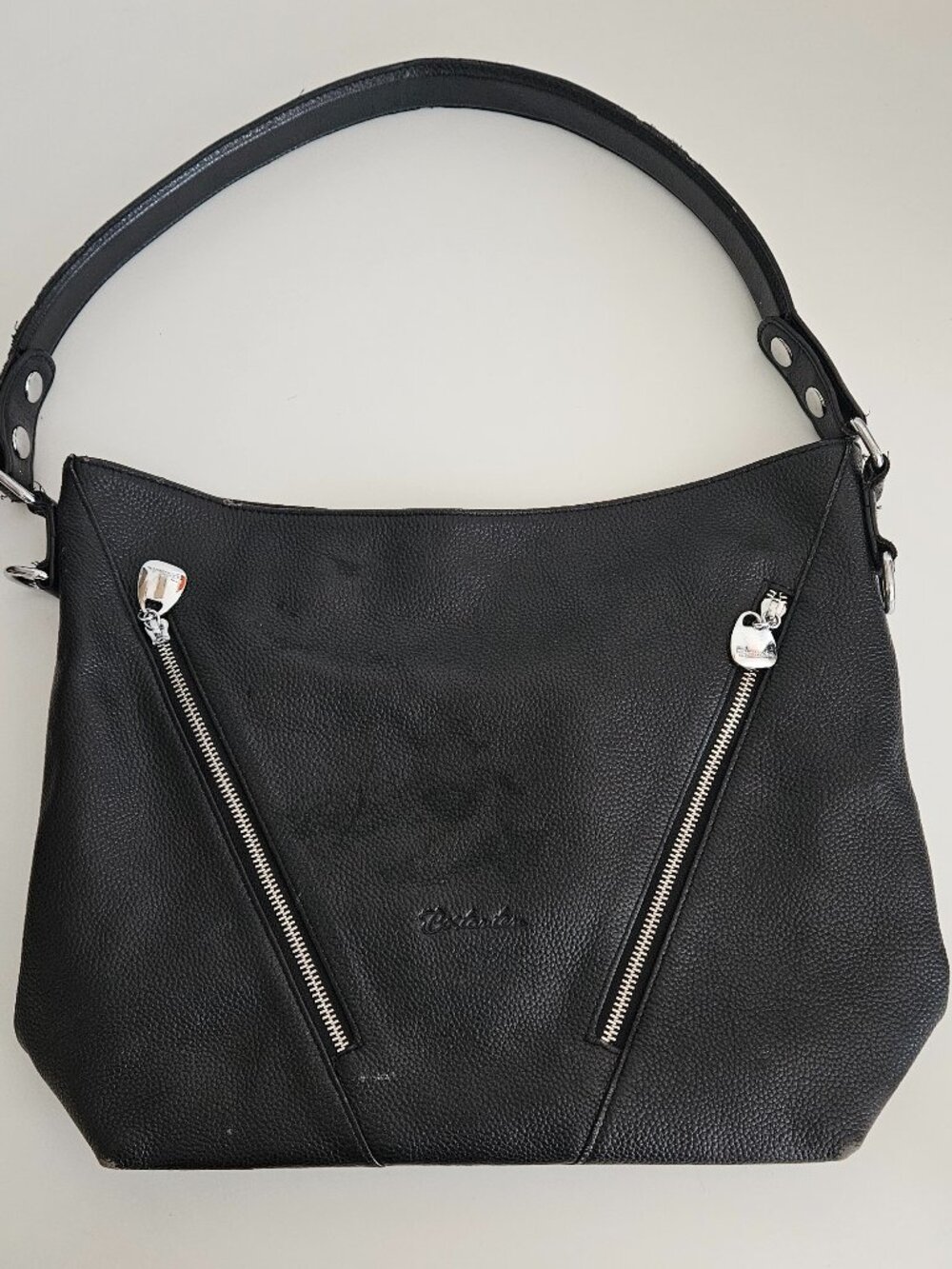 Black Pebbled Leather BOSTANTEN Hobo Bag